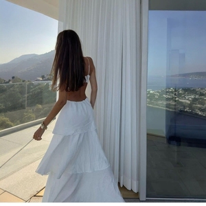 Abito da spiaggia, unico fiore bianco bretella abito lungo, dimagrante abito da spiaggia, alta qualità <span class=keywords><strong>abbigliamento</strong></span> <span class=keywords><strong>donna</strong></span> all'ingrosso - Product Image 3