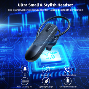 Casque sans fil à une seule oreillette, microphone à réduction de bruit, 16 heures de conversation, format intra-auriculaire, LED pour téléphone portable, utilisation mains libres - Product Image 2