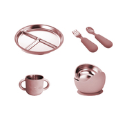 Assiette ronde en acier inoxydable avec ventouse en silicone, assiette pour enfants en acier inoxydable avec ventouse en silicone, assiette en silicone