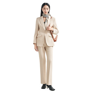 Women's Apricot Suit Set Three Quarter Sleeve Polyester Worsted Anti-Wrinkle Elegant Autumn Formal Wear - Product Image 5