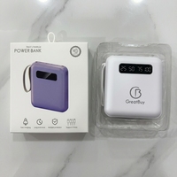 Batterie externe Li-Polymère rechargeable 10000 mAh avec affichage LED, charge rapide 37W, portable, câbles intégrés
