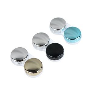 Rodada bonito cosméticos cor moda viagens contato lente caso host venda luxo ouro atacado dual box