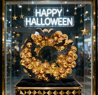 Guirlande de chauves-souris orange style disco, créative, avec surface miroir en verre rond, best-seller transfrontalier, pour décorations de fêtes d'Halloween