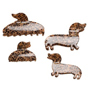 Pince à cheveux élégante en acétate motif léopard, pince requin pour chien teckel, accessoires polyvalents pour cheveux de femme - Product Image 3