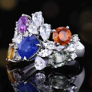 Bague en saphir naturel de couleur fantaisie 4,26 carats, or massif 18 carats incrusté de 18 saphirs blancs, bijoux de haute qualité pour femmes, vente en gros - Product Image 3