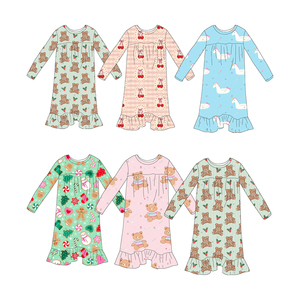Popolare Vestito Autunnale a Maniche Lunghe per Bambine, <span class=keywords><strong>Pigiama</strong></span> Personalizzabile con Stampa per Bambine, Abbigliamento Quotidiano in Morbido Tessuto di Bambù - Product Image 1
