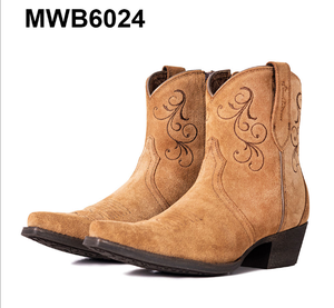 Bottes de <span class=keywords><strong>cowboy</strong></span> western brodées en cuir véritable marron, à bout pointu et tige <span class=keywords><strong>courte</strong></span>, style vintage américain, personnalisées par le fabricant - Product Image 1