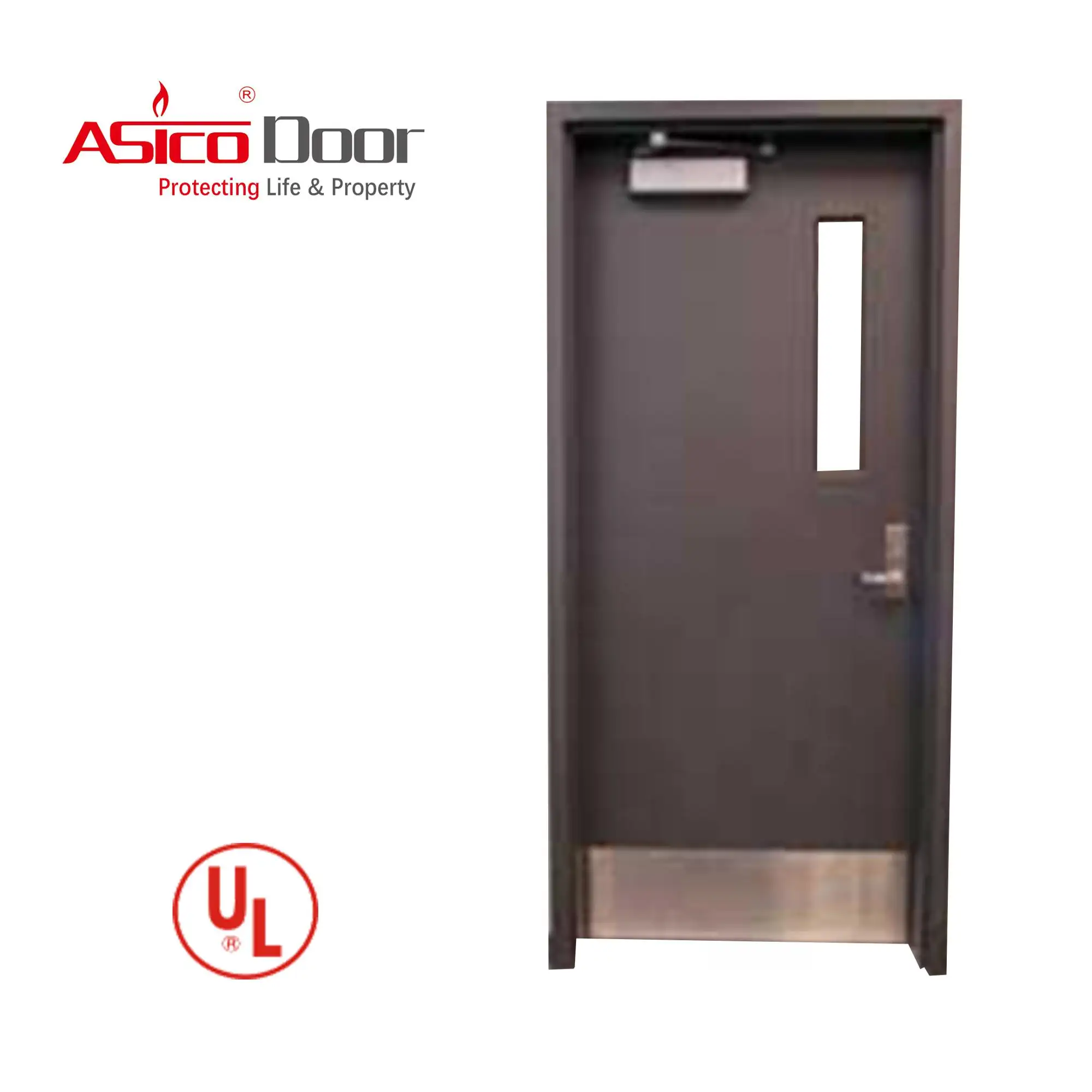 UL Listed Fire Rated Hollow Metal Glass Door With Panic Push Bar