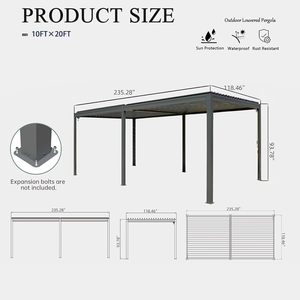 Toldo impermeable para exteriores con persiana de aluminio gris de 10 'x 20' con techo de acero ajustable - Product Image 2