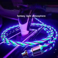 Câble USB de charge rapide magnétique avec lumière fluide, accessoires pour téléphone, câble USB LED lumineux, câble de données Micro USB
