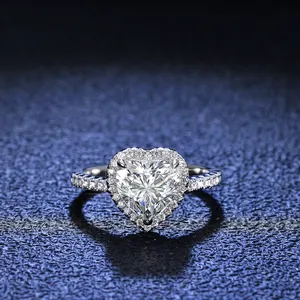 Anillo de compromiso de moissanita para mujer, de Plata de Ley 925 de 2 quilates, joyería de lujo, anillo de corazón