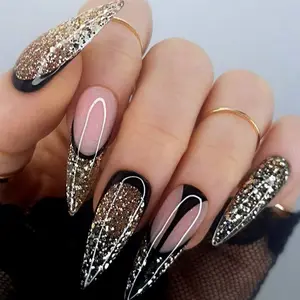 Fingernails Custom Luxury False Art Foccna Square Press On Nails Rhinestone Black Fake