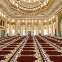 Tapis de prière commercial en polyester à poils moyens pour mosquée, antidérapant, avec support en polypropylène, enroulable, fabriqué à la machine, lavable