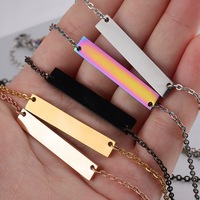 Collar Largo Versátil de Moda Transfronteriza con Colgante Rectangular Minimalista de Acero Inoxidable, Grabado Personalizable DIY