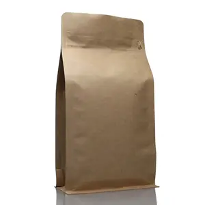 Bolsa personalizada de kraft para ventana, embalaje de alimentos en polvo, caja plana, bolsa inferior con cremallera, bolsas de café compostables