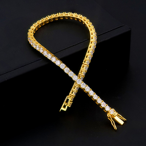 Bracelet Tennis Classique en Argent S925 Plaqué Or Jaune 14K avec Moissanite Taillée 3mm Certifiée GRA, Bijou Diamant Glacé pour Femme et Homme - Product Image 2