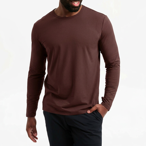 T-shirt à manches longues pour homme, couleur unie, tricoté, col rond, coupe ajustée, vêtements décontractés - Product Image 1
