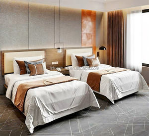 Ensemble de lit simple en bois massif écologique et durable avec têtes de lit et table de chevet pour mobilier de chambre moderne d'hôtel ou d'appartement - Product Image 5
