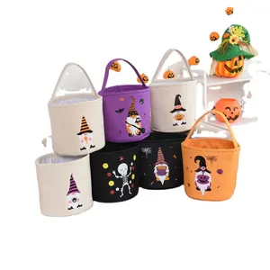 Сумка-тоут в виде конфет для Хэллоуина, Подарочная сумка-тоут из льна с призраком, круглая винтажная забавная упаковочная сумка для украшений на Хэллоуин, 2024