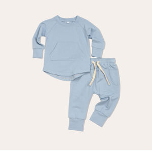 Ensemble bébé en fibre de bambou à manches longues avec haut à poche <span class=keywords><strong>kangourou</strong></span>, col mignon, printemps, unisexe, 2 pièces, doux, antibactérien, personnalisable - Product Image 2