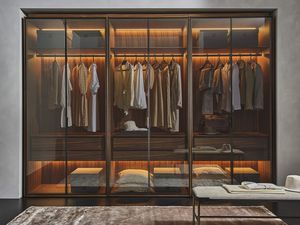 Armadio Moderno con Illuminazione LED e Porte Scorrevoli in Vetro, Design Gratuito, <span class=keywords><strong>Organizzatore</strong></span> <span class=keywords><strong>di</strong></span> <span class=keywords><strong>Vestiti</strong></span> <span class=keywords><strong>per</strong></span> Camera da Letto, Uso Domestico - Product Image 1