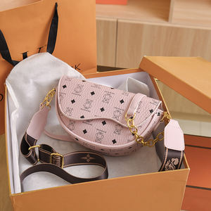 复古PU斜挎包设计师风格半圆形链条装饰便携拉链几何图案派对晚宴手提包 - Product Image 4