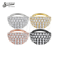 SUPERSTAR Anneau de piercing articulé en acier inoxydable 316L avec serti à griffes et zircone cubique sphérique pour septum, nez, daith et hélix