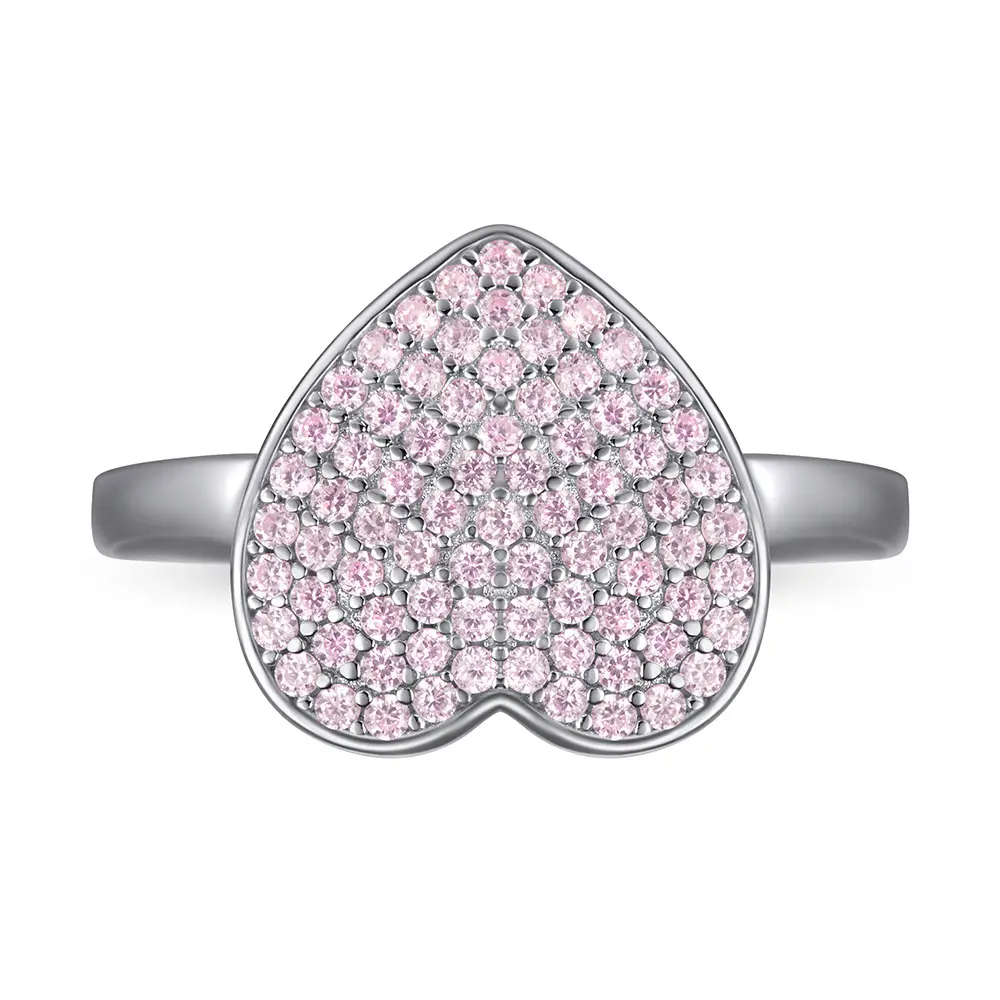 Fine Women Jewelry 925 Silver Micro Pave Pink CZ Diamond Heart Shaped Rings Designs For Girls