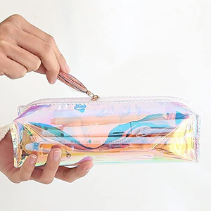 Eco friendly fashion transparent laser PVC plastic pencil pen case