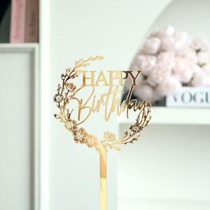 Décoration de gâteau d'<span class=keywords><strong>anniversaire</strong></span> élégante en acrylique en forme de fleur pour célébration d'<span class=keywords><strong>anniversaire</strong></span>, décoration de fête, inscription Joyeux <span class=keywords><strong>anniversaire</strong></span>, idée cadeau romantique - Product Image 3