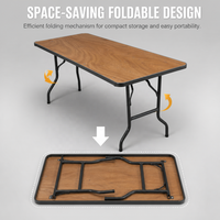 Table rectangulaire pliable moderne avec plateau en bois et pieds en métal, table portable pour événements, réceptions, hôtels