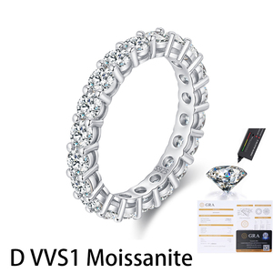 S925 Sterling Silver Rhodium Plated CMA Certified Minimalist Dazzling Brilliant Cut Moissanite Prong Setting Eternity Band Rings - Product Image 1