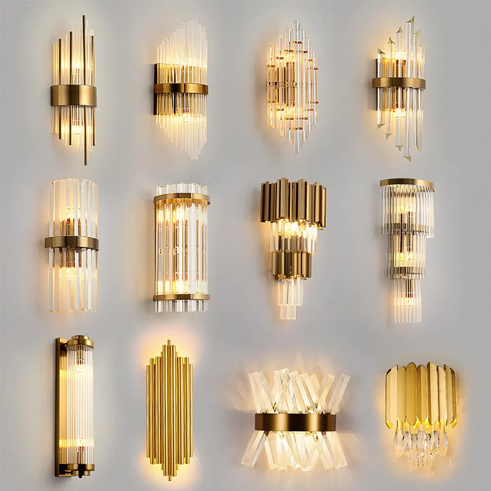 Design de luxe décoration intérieure lampe en cristal pour salon chevet salle à manger allée escalier moderne LED appliques murales en cristal