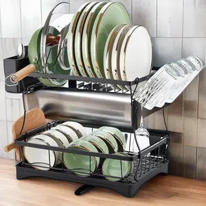 Kitchen And Living Room Counter Top Drying Storage Holder 2-tier Multifunctional Drain Dish Rack