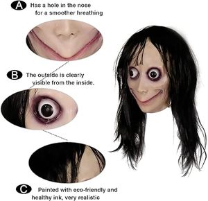 <span class=keywords><strong>Masque</strong></span> facial en Latex <span class=keywords><strong>Momo</strong></span> Horror pour Halloween Noël Carnaval Cosplay Costume Props Party Masquerade Décorations - Product Image 3