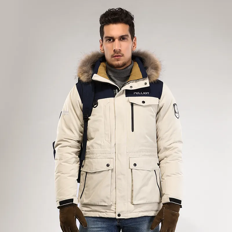 OEM fashion men winter down coat parka real fur collar outdoor down jacket warm