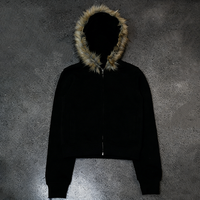 Sweat à capuche d'hiver épais en molleton de coton avec capuche en fausse fourrure personnalisée pour hommes