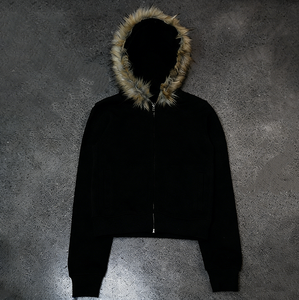 カスタムフェイクファーフード付きフレンチテリーコットン厚手ジップアップ冬用メンズパーカー - Product Image 2