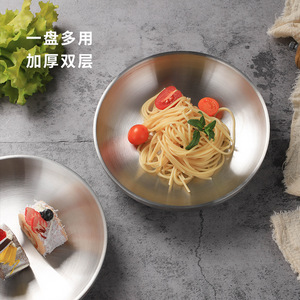 304 Stainless Steel Round Plate 22Cm Double Layer Deepened Heat Insulating Food Grade Household Tableware Bowl - Product Image 2