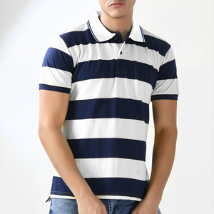 Camisa Clásica a Rayas de Punto, Mezcla de Algodón Transpirable para Hombre, Mangas Cortas, Cuello Acanalado, para un Estilo Casual Refinado de Verano - Product Image 5