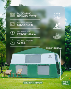 Carpa Inflable de Lujo Grande para 6-8 Personas, Impermeable, Resistente al Viento, Fácil de Instalar, Carpa Familiar Grande - Product Image 2