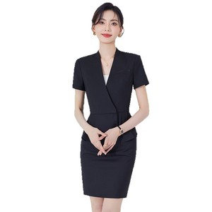 Professional Short Sleeve Suit Skirt Women Summer Workwear Office Lady Peplum Design Anti-Wrinkle Woven Fabric Natural Waistline - Product Image 5