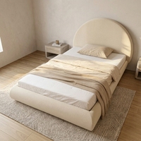 Lit double à tête de lit ronde économique, cadre de lit rembourré haute densité et souple, lit compressé multi-usage pour chambre d'étude