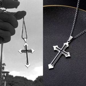 남성용 합금 십자가 목걸이 긴 링크 체인 다이아몬드 힙합 디자인 트렌디 스웨터 남녀 공용 - Product Image 2