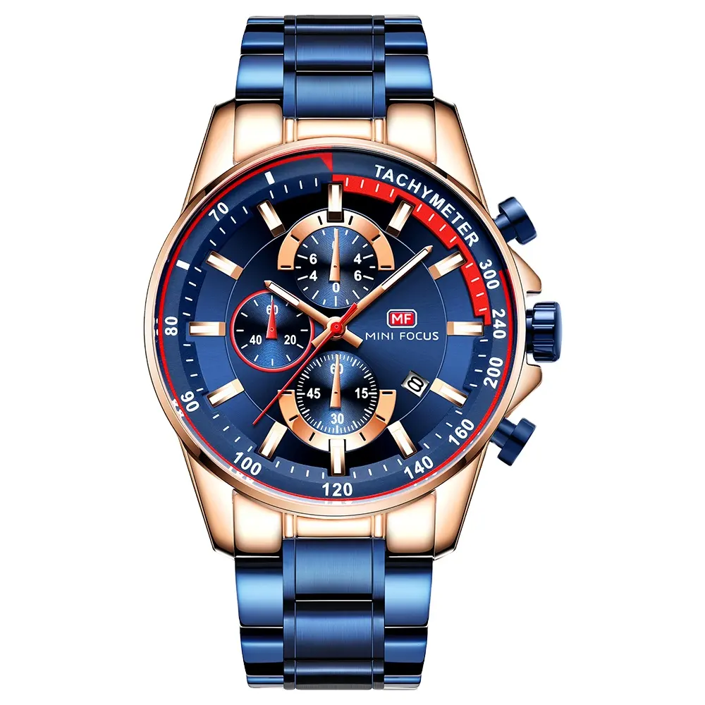 MINI FOCUS Mens Watches Chronograph Business Quartz Watch Men Top Brand Luxury Stainless Steel Sport Wrist Watch Male Blue Clock