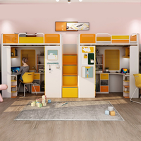 Lit superposé moderne intégré avec bureaux supérieurs et inférieurs et armoires pour dortoirs scolaires, appartements et étudiants universitaires