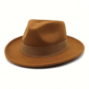 Chapeau Fedora à large bord en feutre de laine synthétique de luxe de haute qualité pour homme, automne, hiver - Product Image 1