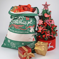 Joyeux Noël Grand Sac Cadeau Lin Vert Cordon Sac Écologique Durable Réutilisable Cordon Pochettes pour Noël