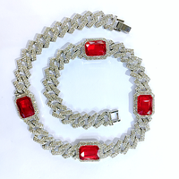 Collier Hip Hop en Diamant de 15 mm, Vente en Gros, Collier en Strass Rouge et Vert, Collier Ras de Cou, Bijoux