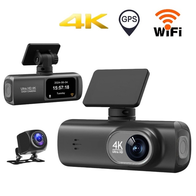 Dual Lens WiFi GPS 4K Dash Camera Front/Rear Car Black Box with Night Vision G-Sensor Mini LCD Screen Built-in Loop Recording